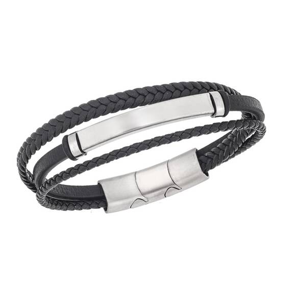 Βραχιόλι Senza Men&#039;s Steel Black Leather Strap