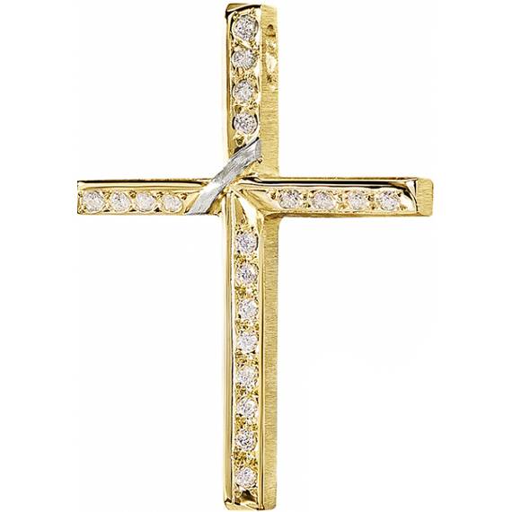 TRIANTOS Σταυρός Δίχρωμος Από Χρυσό 14K Με Ζιργκόν 1.1.1386YW