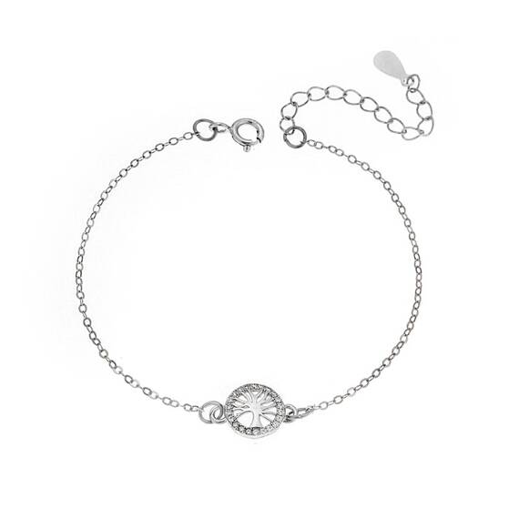 Βραχιόλι Senza Silver 925, δέντρο της ζωής με λευκά ζιργκόν