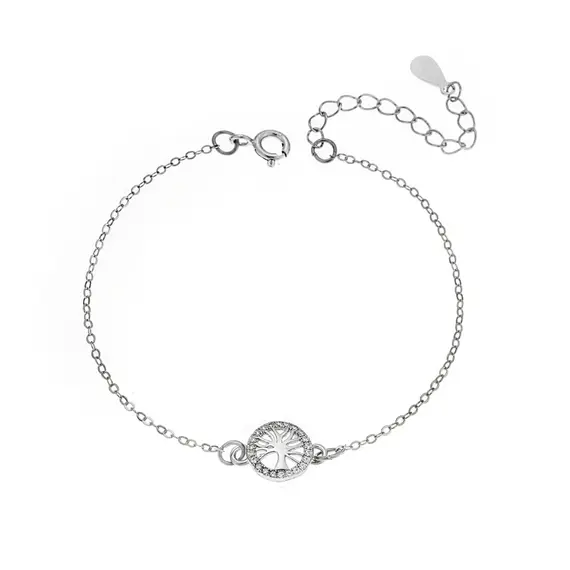 Βραχιόλι Senza Silver 925, δέντρο της ζωής με λευκά ζιργκόν