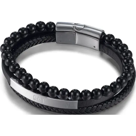 CATERPILLAR Beads Βραχιόλι Από Δέρμα Και Ανοξείδωτο Ατσάλι Με Χάντρες 21cm J014B28112