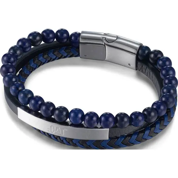 CATERPILLAR Beads Βραχιόλι Από Δέρμα Και Ανοξείδωτο Ατσάλι Με Χάντρες 21cm J014B28162