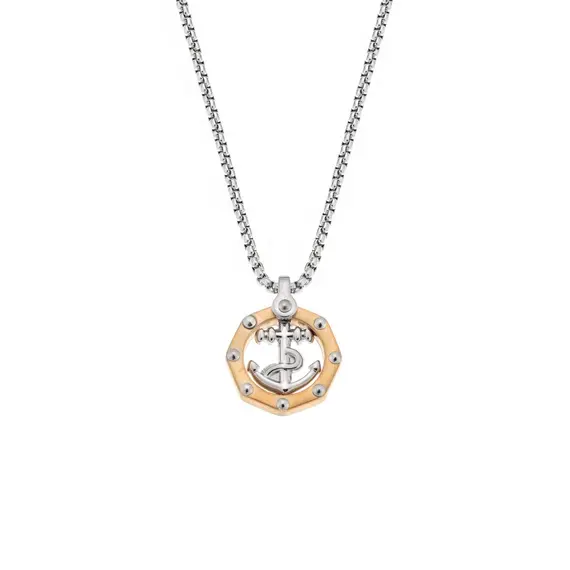 Κολιέ Senza Men&#039;s Steel, Δίχρωμη Άγκυρα από επιχρυσωμένο Ατσάλι με ασημί καδένα