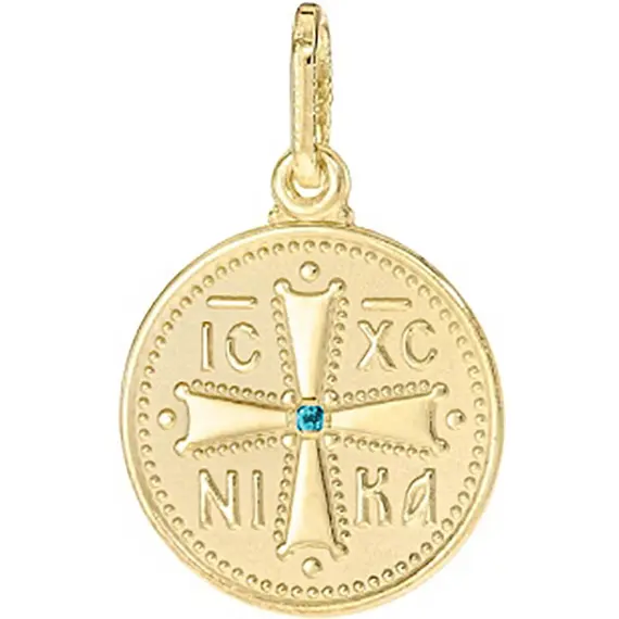TRIANTOS Constantine Coin Pendant in 14K Yellow Gold with Light Blue Zircon 1.3.1104YLB