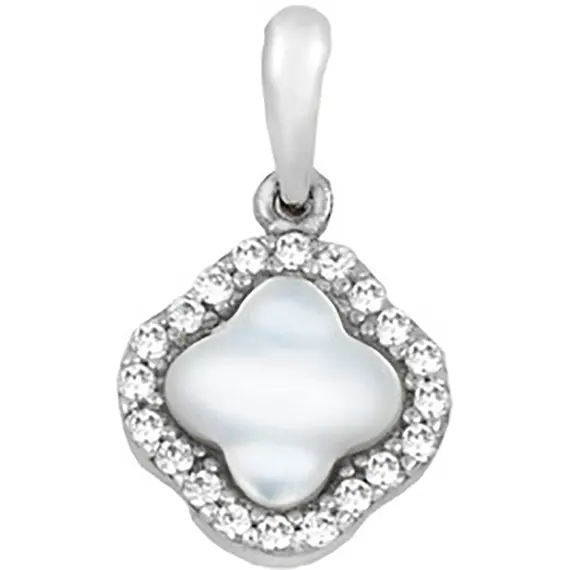 ALORO Μοτίφ Σχέδιο Van Cleef Σε Λευκό Χρυσό 14K Με Φίλντισι και Ζιργκόν ΝΛ0919