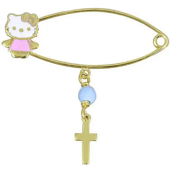 KALOUSTIAN Παραμάνα Με Hello Kitty Μπλε Χάντρα Και Σταυρό Σε Κίτρινο Χρυσό 9K PN11225