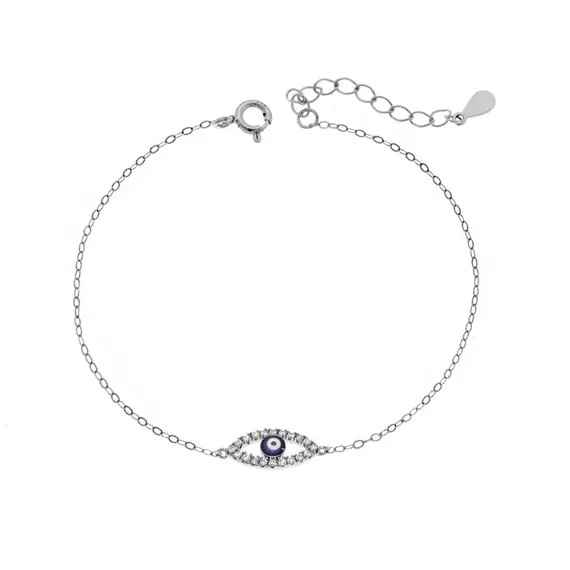 Βραχιόλι Senza Silver 925, Ματάκι μπλε με σμάλτο και ζιργκόν