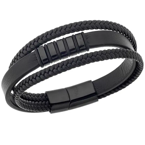 Βραχιόλι Senza Men&#039;s Steel Leather Strap