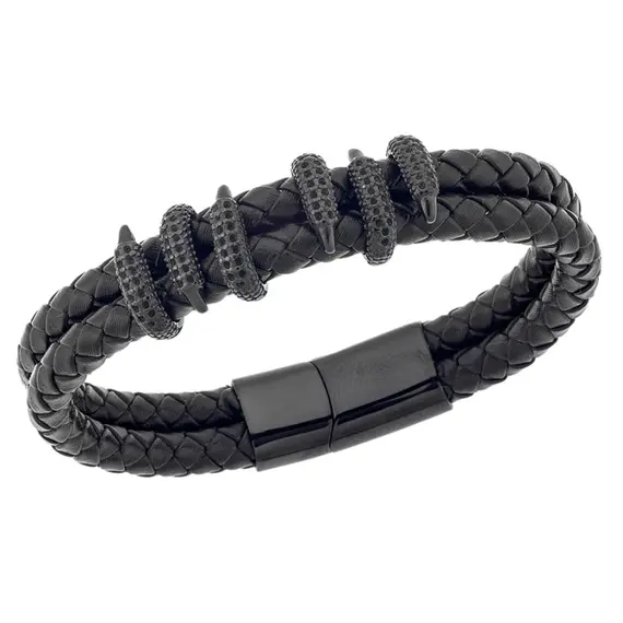 Βραχιόλι Senza Men&#039;s Steel Leather Strap