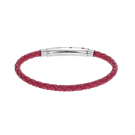 Βραχιόλι Senza Men&#039;s Steel Red Leather Strap