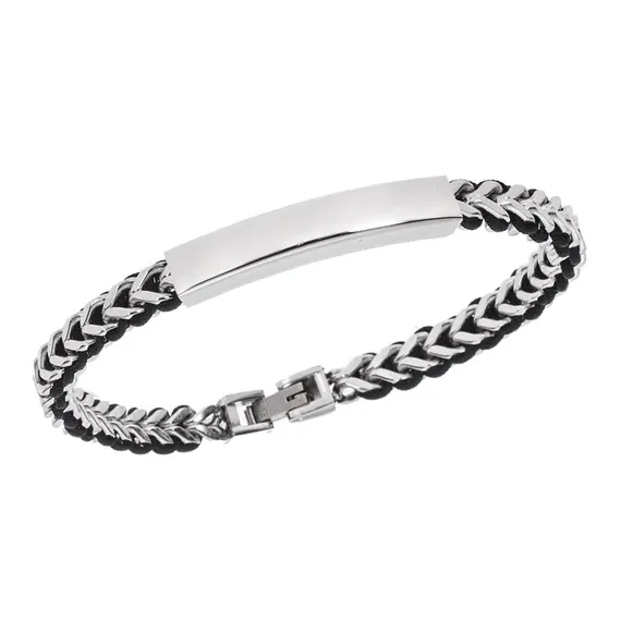 Βραχιόλι Senza Men&#039;s Steel, με ασημί ταυτότητα