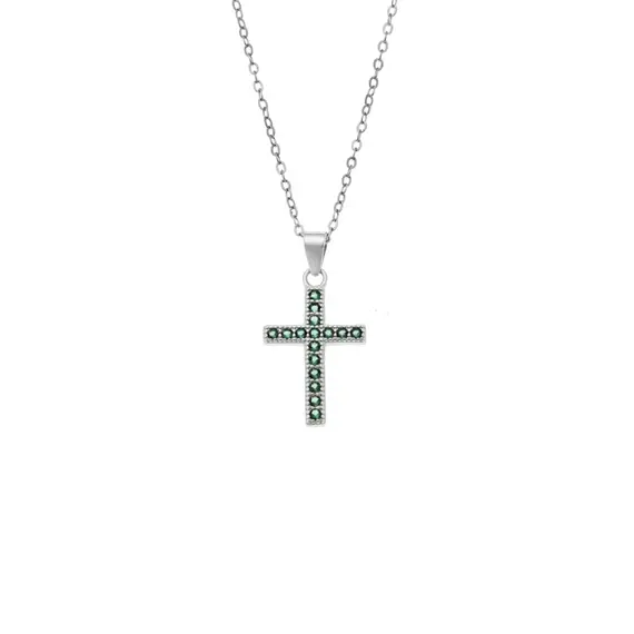 Κολιέ SENZA Rhodium Plated Ασήμι 925 Σταυρός με Ζιργκόν
