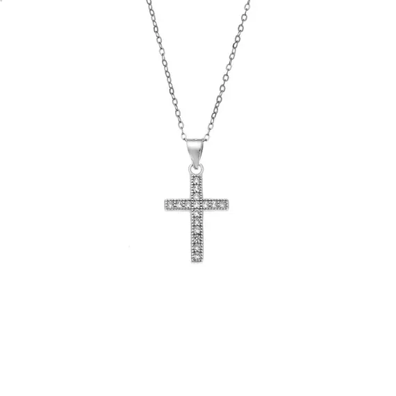 Κολιέ SENZA Rhodium Plated Ασήμι 925 Σταυρός με Ζιργκόν