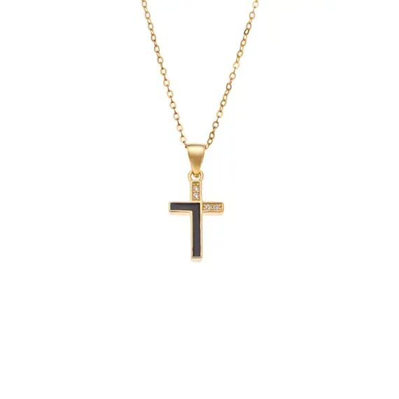 Κολιέ SENZA Gold Plated Ασήμι 925 Σταυρός με Ζιργκόν