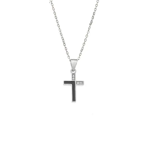 Κολιέ SENZA Rhodium Plated Ασήμι 925 Σταυρός με Ζιργκόν