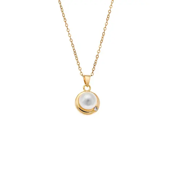 Κολιέ SENZA Gold Plated Ασήμι 925 Πέρλα με Ζιργκόν