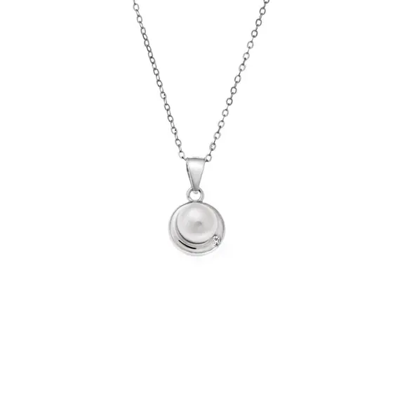 Κολιέ SENZA Rhodium Plated Ασήμι 925 Πέρλα με Ζιργκόν