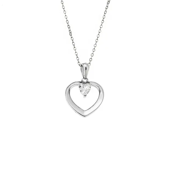 Κολιέ SENZA Rhodium Plated Ασήμι 925 Καρδιά με Ζιργκόν