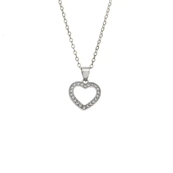 Κολιέ SENZA Rhodium Plated Ασήμι 925 Καρδιά με Ζιργκόν