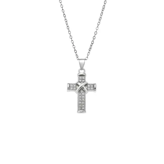 Κολιέ SENZA Rhodium Plated Ασήμι 925 Σταυρός με Ζιργκόν
