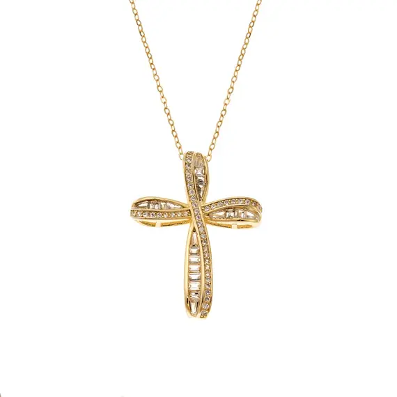 Κολιέ SENZA Gold Plated Ασήμι 925 Σταυρός με Ζιργκόν
