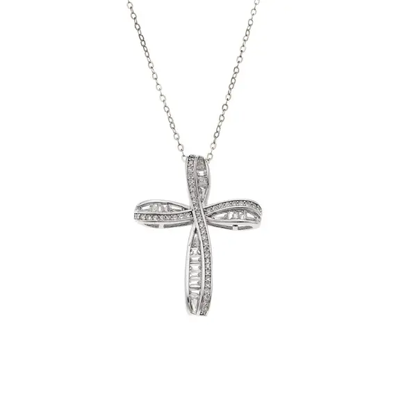 Κολιέ SENZA Rhodium Plated Ασήμι 925 Σταυρός με Ζιργκόν
