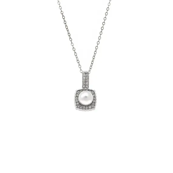Κολιέ SENZA Rhodium Plated Ασήμι 925 Πέρλα με Ζιργκόν