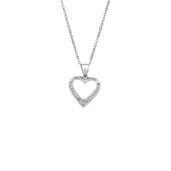 Κολιέ SENZA Rhodium Plated Ασήμι 925 Καρδιά με Ζιργκόν