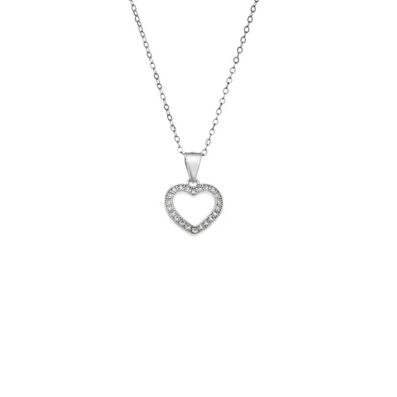Κολιέ SENZA Rhodium Plated Ασήμι 925 Καρδιά με Ζιργκόν