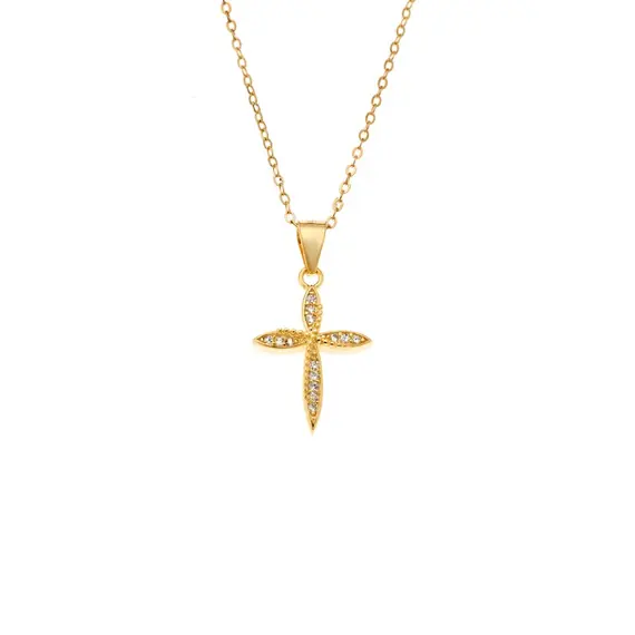 Κολιέ SENZA Gold Plated Ασήμι 925 Σταυρός με Ζιργκόν