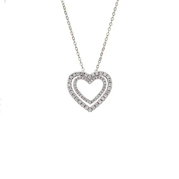 Κολιέ SENZA Rhodium Plated Ασήμι 925 Καρδιά με Ζιργκόν