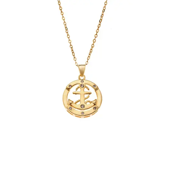 Κολιέ SENZA Gold Plated Ασήμι 925 Άγκυρα με Ζιργκόν