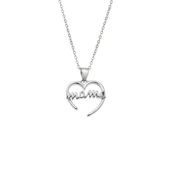 Κολιέ SENZA Rhodium Plated Ασήμι 925 Καρδιά Mama
