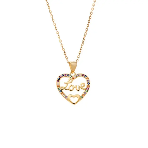 Κολιέ SENZA Gold Plated Ασήμι 925 Καρδιά Love Rainbow