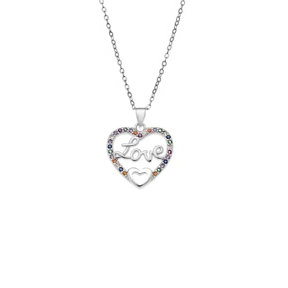Κολιέ SENZA Rhodium Plated Ασήμι 925 Καρδιά Love Rainbow