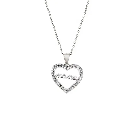 Κολιέ SENZA Rhodium Plated Ασήμι 925 Καρδιά Mama