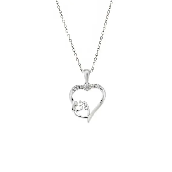 Κολιέ SENZA Rhodium Plated Ασήμι 925 Καρδιά Mama Kid