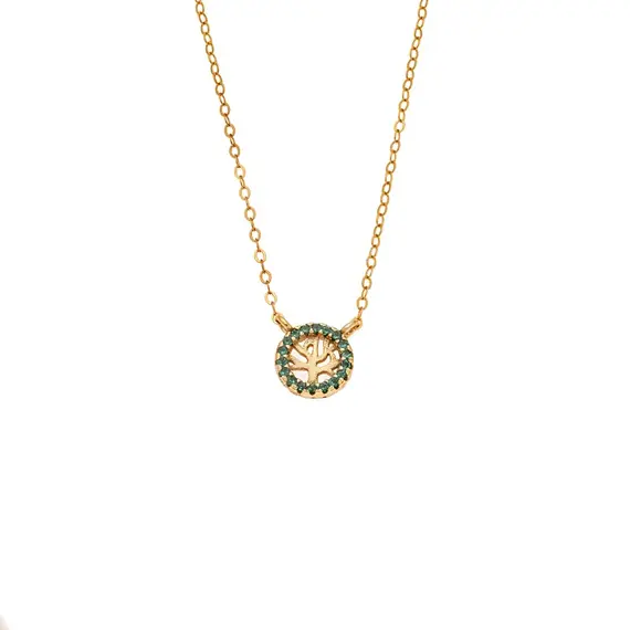 Κολιέ SENZA Δέντρο της Ζωής Gold Plated Ασήμι 925 Double Face Green