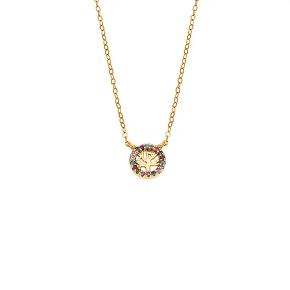Κολιέ SENZA Δέντρο της Ζωής Gold Plated Ασήμι 925 Double Face Rainbow