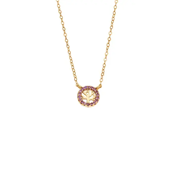 Κολιέ SENZA Δέντρο της Ζωής Gold Plated Ασήμι 925 Double Face Pink