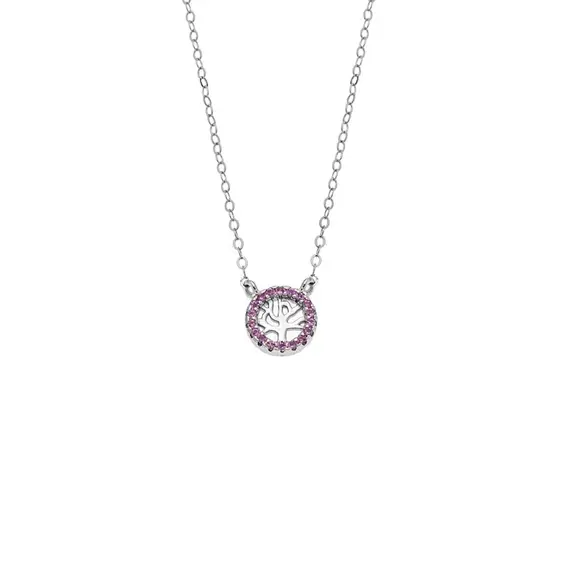Κολιέ SENZA Δέντρο της Ζωής Rhodium Plated Ασήμι 925 Double Face Pink