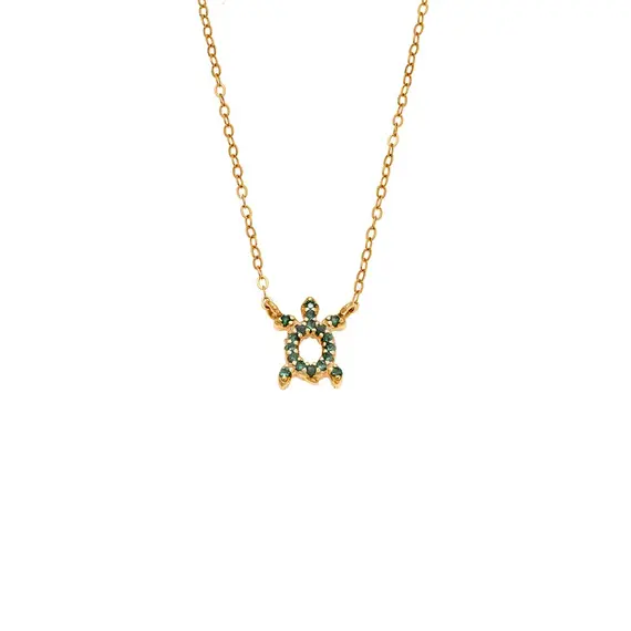 Κολιέ SENZA Χελώνα Gold Plated Ασήμι 925 Double Face Green