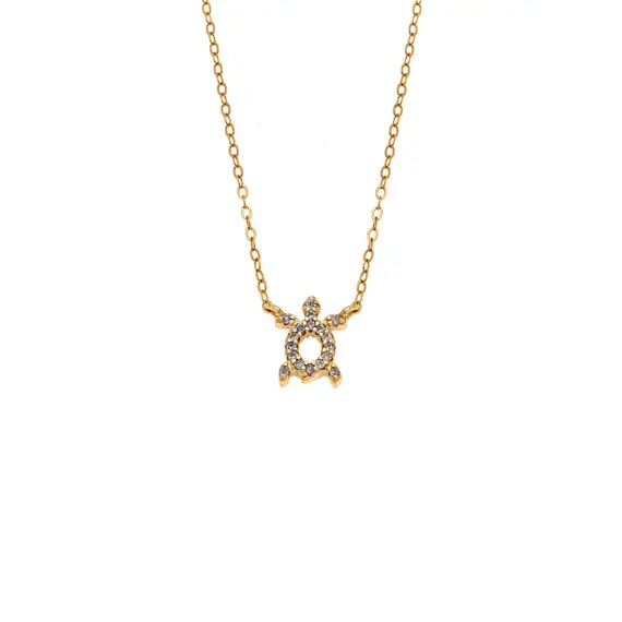 Κολιέ SENZA Χελώνα Gold Plated Ασήμι 925 Double Face Light Blue