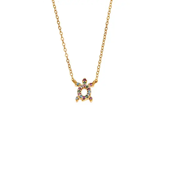 Κολιέ SENZA Χελώνα Gold Plated Ασήμι 925 Double Face Rainbow