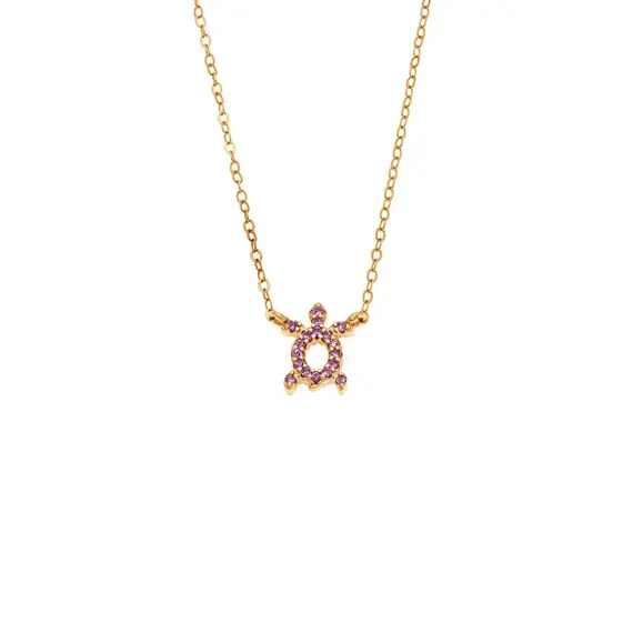 Κολιέ SENZA Χελώνα Gold Plated Ασήμι 925 Double Face Pink