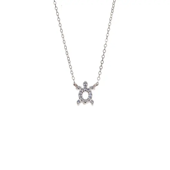 Κολιέ SENZA Χελώνα Rhodium Plated Ασήμι 925 Double Face Light Blue