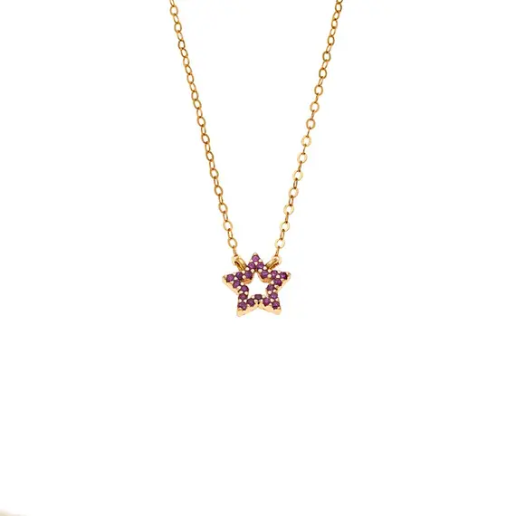 Κολιέ SENZA Αστεράκι Gold Plated Ασήμι 925 Double Face Fuchsia
