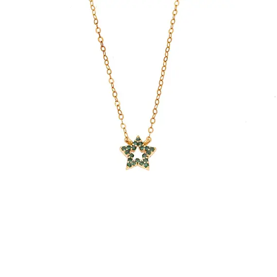 Κολιέ SENZA Αστεράκι Gold Plated Ασήμι 925 Double Face Green