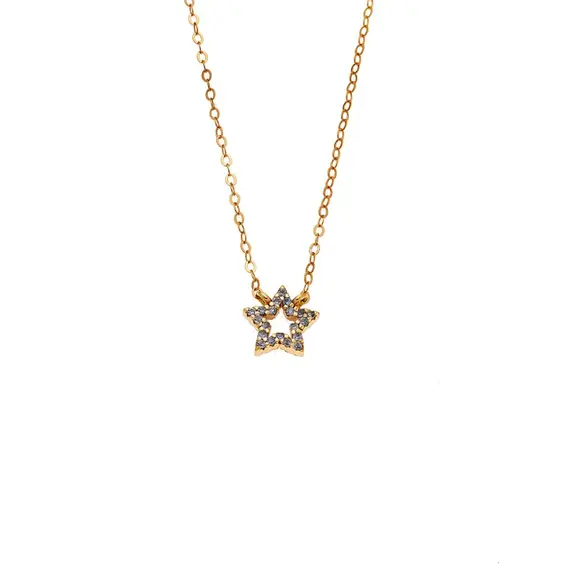 Κολιέ SENZA Αστεράκι Gold Plated Ασήμι 925 Double Face Light Blue