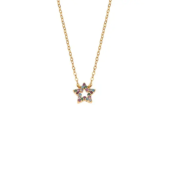 Κολιέ SENZA Αστεράκι Rhodium Plated Ασήμι 925 Double Face Rainbow